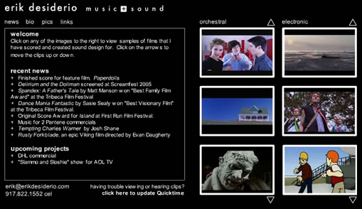 snapshot of erikdesiderio.com homepage