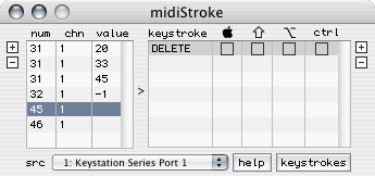 screenshot of midiStroke triggering Delete